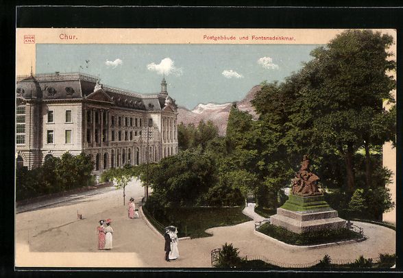 Ansichtskarten: AK Chur, Postgebäude und Fontanedenkmal – Gebraucht aus Berlin von bartko-reher