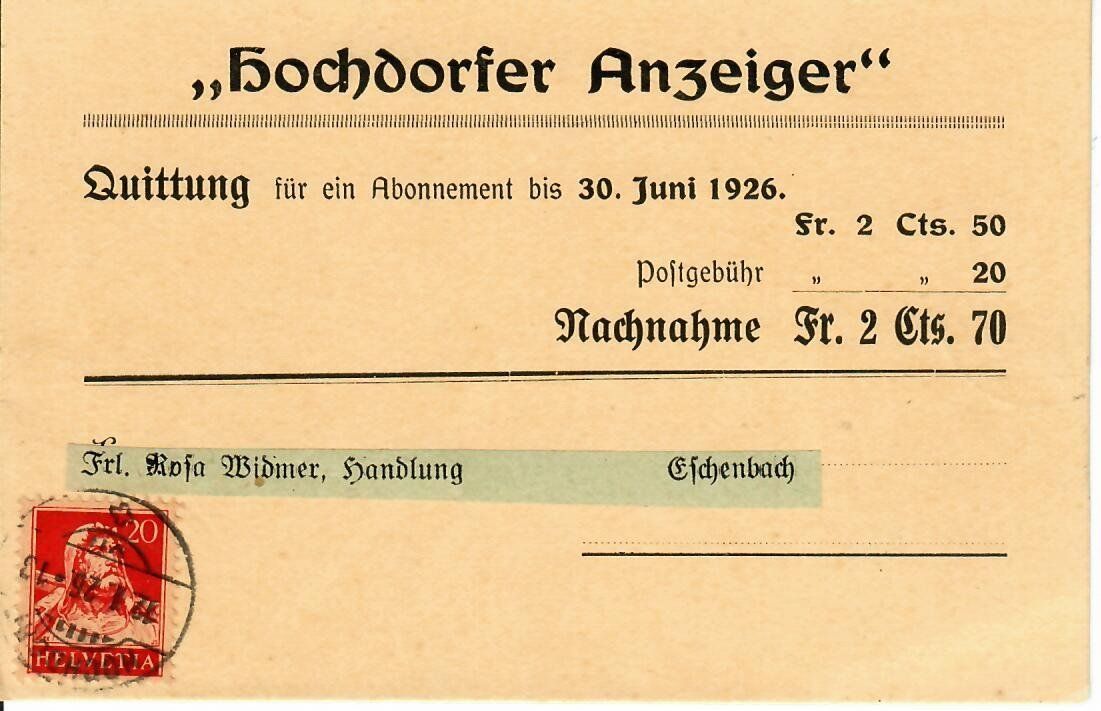 Tutti i francobolli: PK, Hochdorfer Anzeiger 1926 – Usato da Hochdorf venduto da Ziegel-16