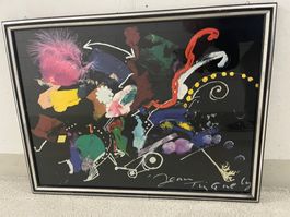 Jean Tinguely, farbstarker Kunstdruck 1993, gerahmt