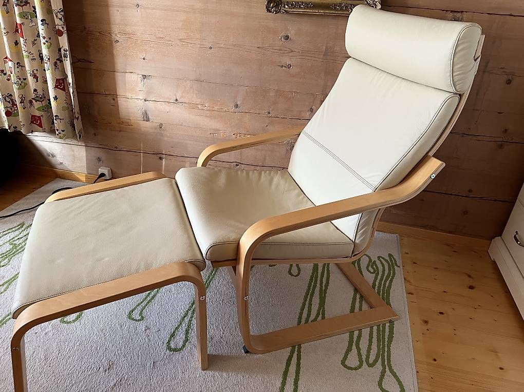 Sessel: Poäng Sessel Leder hell/ Liegestuhl mit Fussteil – Gebraucht aus Hausen AG von Findnbuy