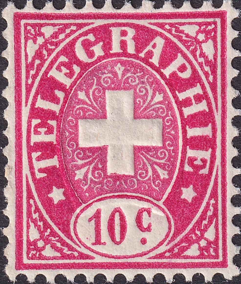 Tutti i francobolli: 10c karmin, Telegraphenmarke Nr.8 ** postfrisch, Kat: 550.- – Usato da Sursee venduto da Luzernerraute
