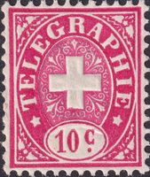 10c karmin, Telegraphenmarke Nr.8 ** postfrisch, Kat: 550.-