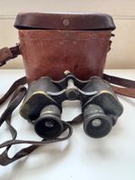 Antiker Feldstecher aus Messing und Leder in Ledertasche