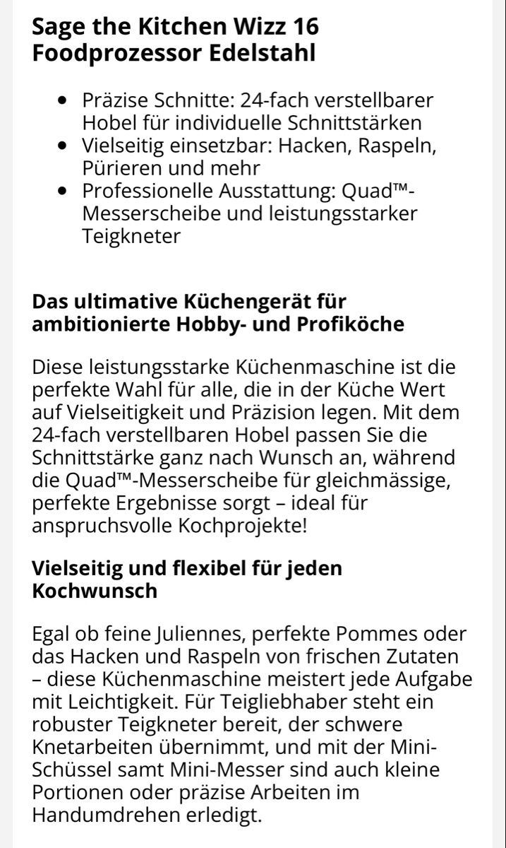 Sage Elettrodomestici da cucina: Sage Foodprozessor – Usato da Wangen SZ venduto da ca018 6