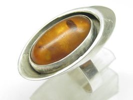 Vintage Antik Ring Bernstein Georg Kramer Silber 835 Gr. 56