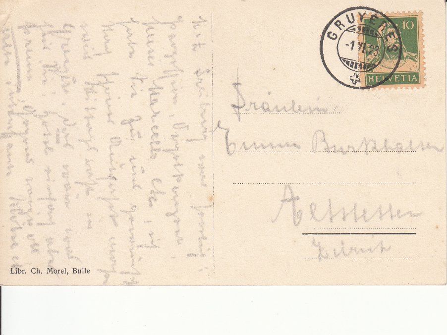 Cartoline postali: Gruyères 1923 – Usato da Bürglen TG venduto da StampGraf 1