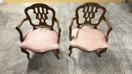 2 Antike Sessel Holz rosa Stoffmuster guter Zustand