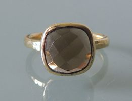 Vergoldeter Silber 925 Fingerring Rauchquarz Gr. 58