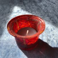 Vintage Teelichthalter aus Glas, Rot/Orange