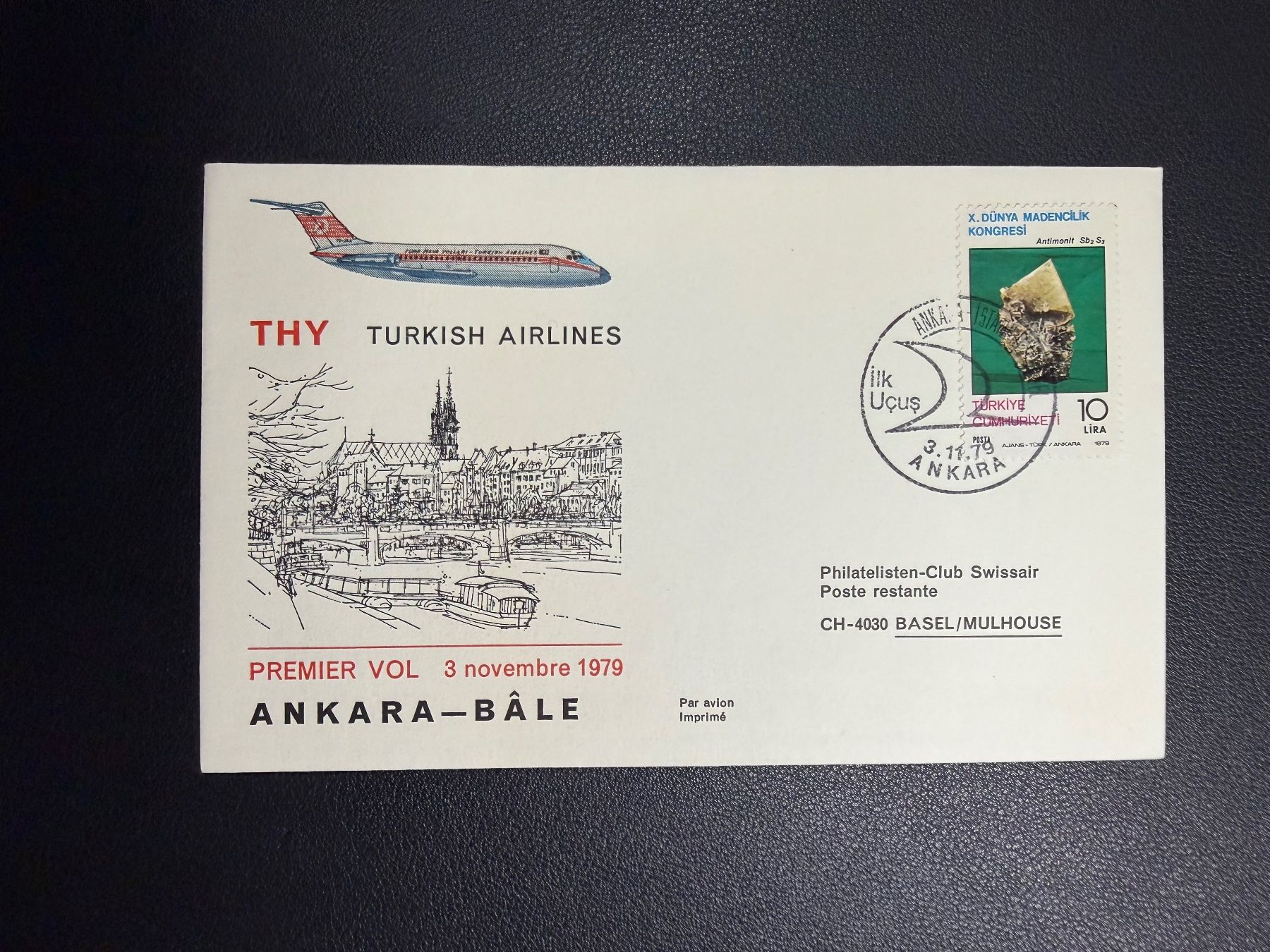 Alle Briefmarken: Turkish Airlines Erstflugbrief Ankara-Basel 1979 – Gebraucht aus oberrüti von jeanmei