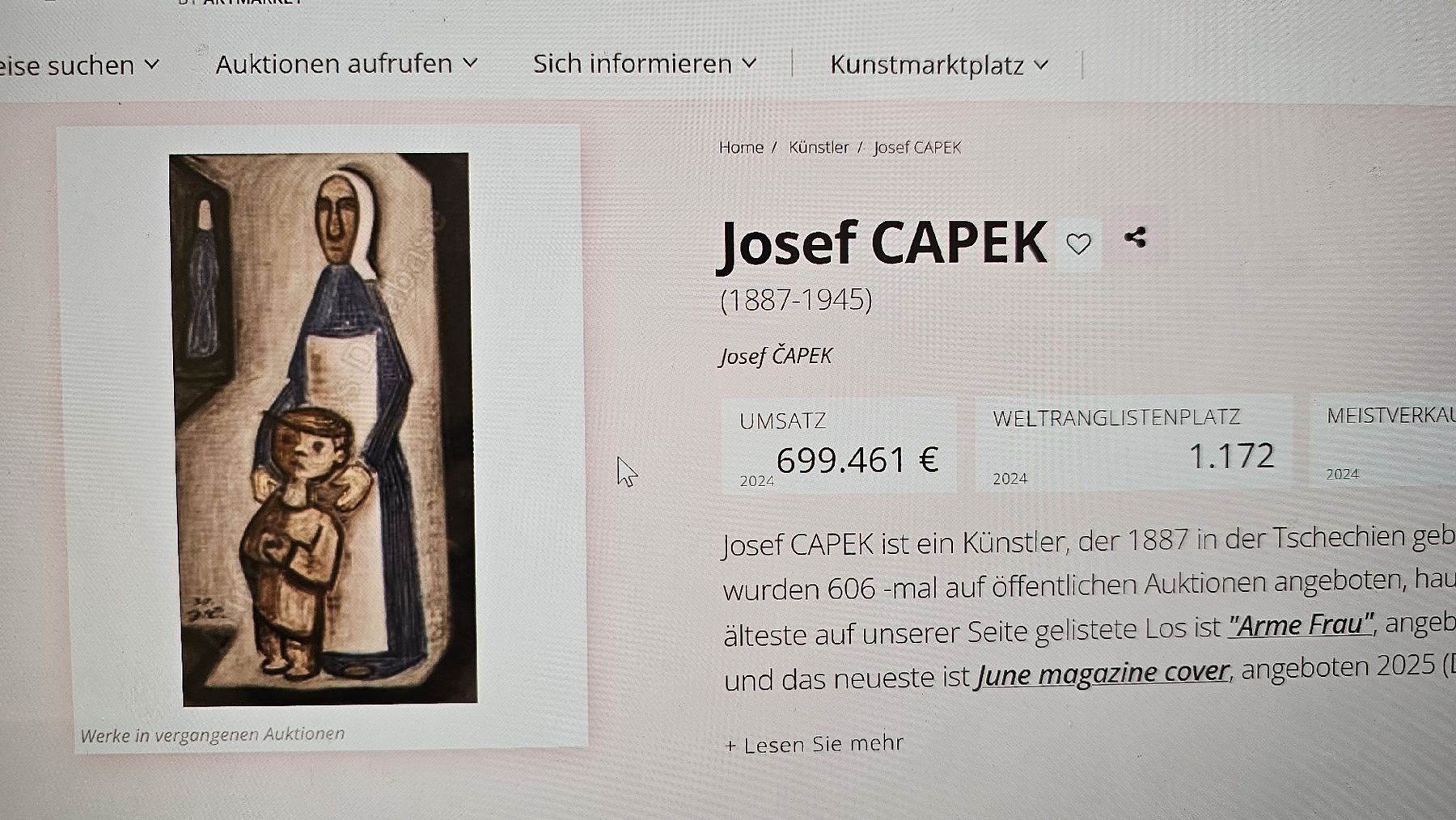 Grafica & Litografie: Josef Capek wichtiger Expressionist 1919 handsign. Kirchner  – Usato da Emmenbrücke venduto da Kunstankaufverkauf 9