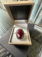 Rote Rose Dahlie Kupfer Türkis Silber Ring