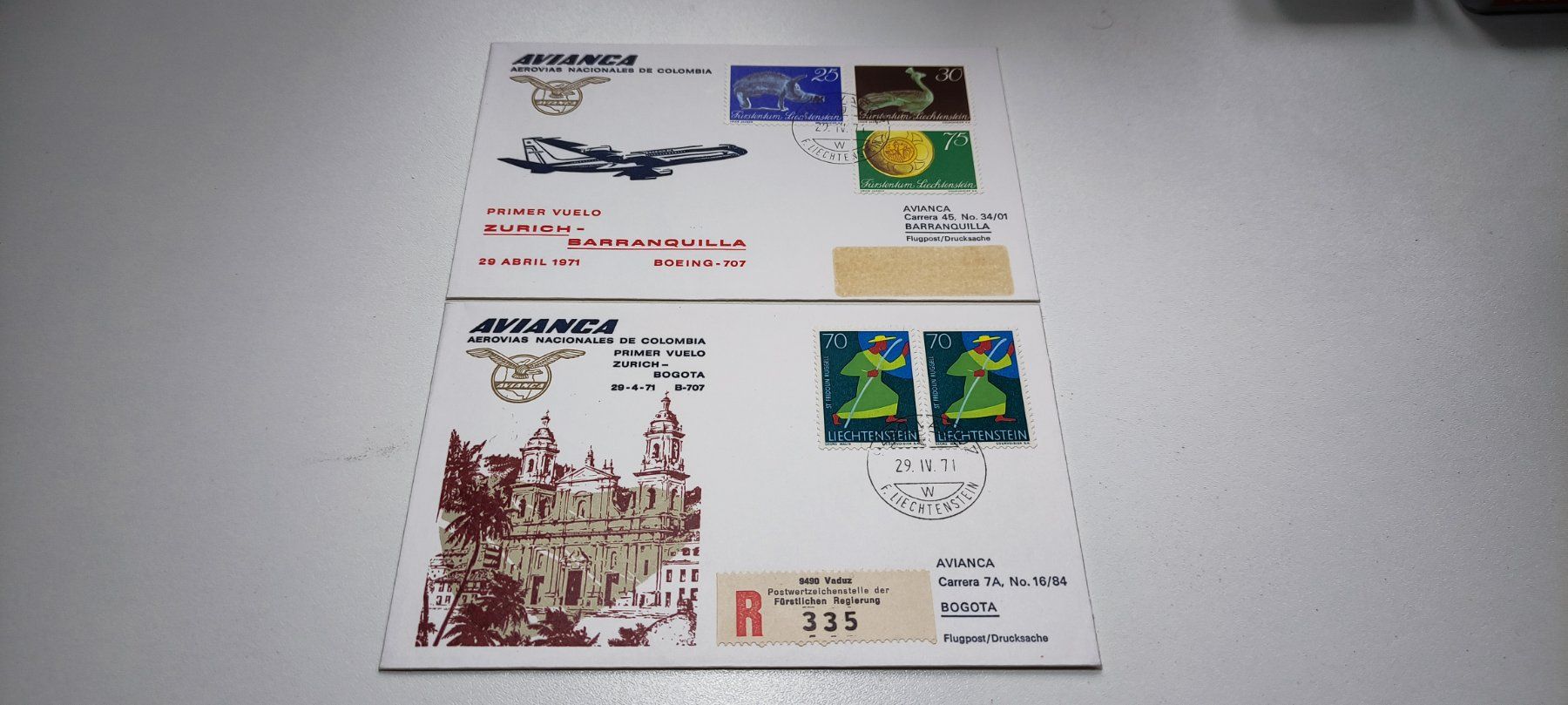 Alle Briefmarken: 2x Ersttagsbrief Avianca 1971 – Gebraucht aus Baar von Maxlee75