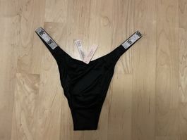 Victoria's Secret Brazilian String Schwarz Strass Logo in L 