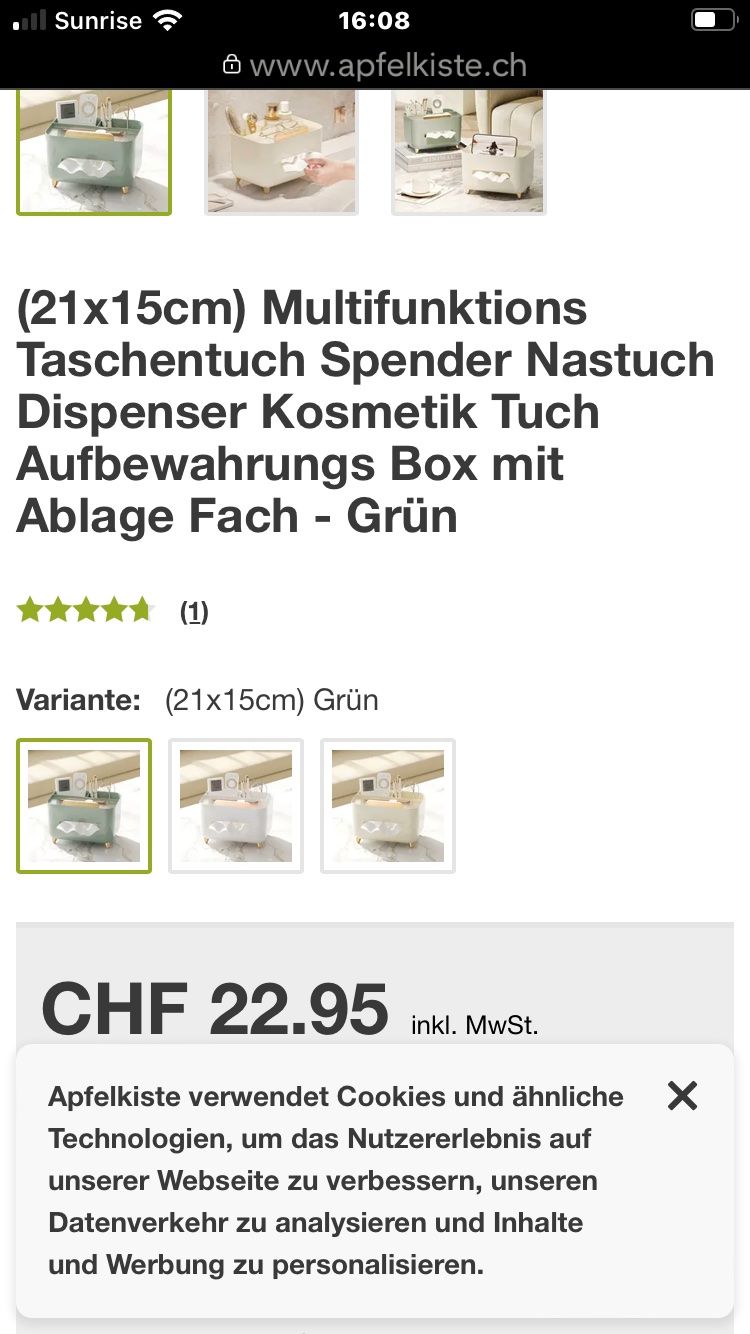 Recipients et similaires: Tissue Box / Taschentuchbox hellgrün, neu – Neuf (Voir description) à Arlesheim par leyRum4.5 3