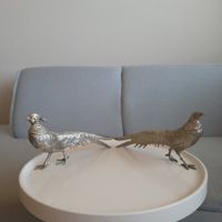 60-70er J. Fasanenpaar Menükartenhalter versilbertem Metal