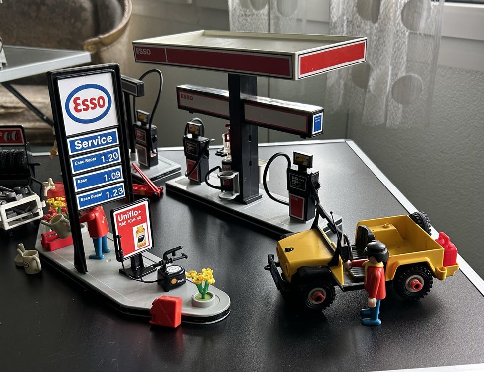 Playmobil 3434 Station Esso Gaz - Vintage, Avec Boîte, Très Bon état