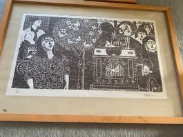 Original Holzschnitt Peter Stähli 4/40, gerahmt, 1980