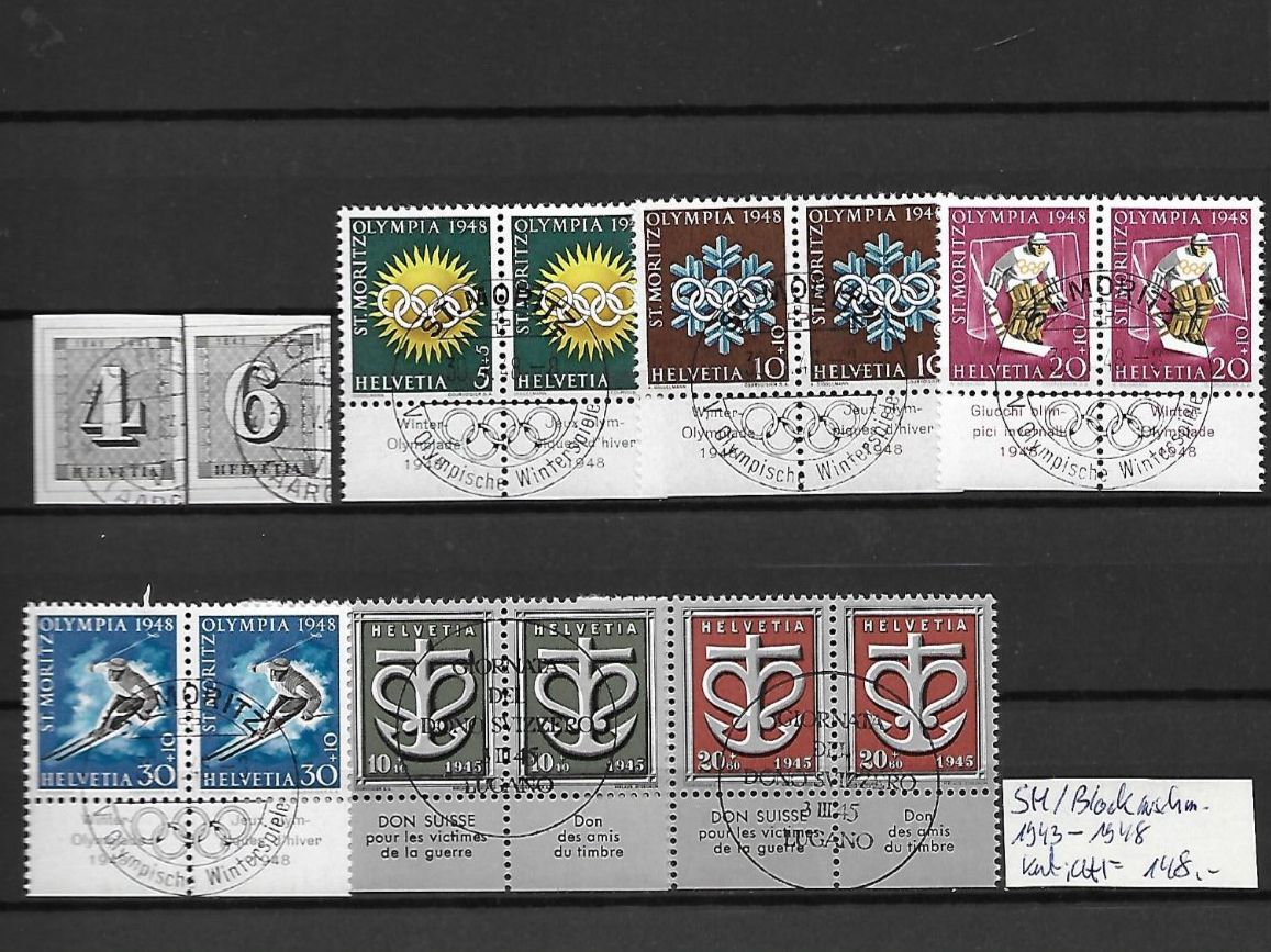 Tutti i francobolli: SM/Blockausschn. 1943 - 1948 gest. Kat: CHF 148.- – Usato da Basel venduto da Ilp