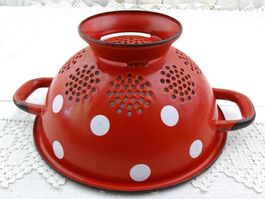 ❤️ EMAILLE VINTAGE SIEB ALT FRANKREICH POLKA DOTS