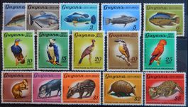 British Guiana Guyana Kat. 301-315 ** 1968 Tiere