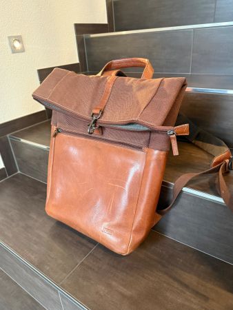 Rucksack Jost Leder Textil braun gebrauchter Zustand