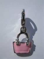 Anhänger, Charm Tasche, beidseitig rosa emailliert.