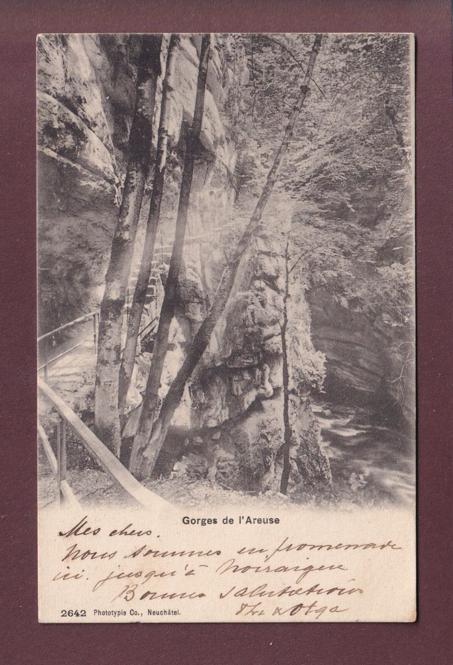 Cartoline postali: Gorges de l'AREUSE - 1906 – Usato da Pully venduto da nicecards