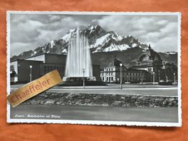 Alte Ansichtskarte Luzern Bahnhofplatz mit Pilatus, 1939