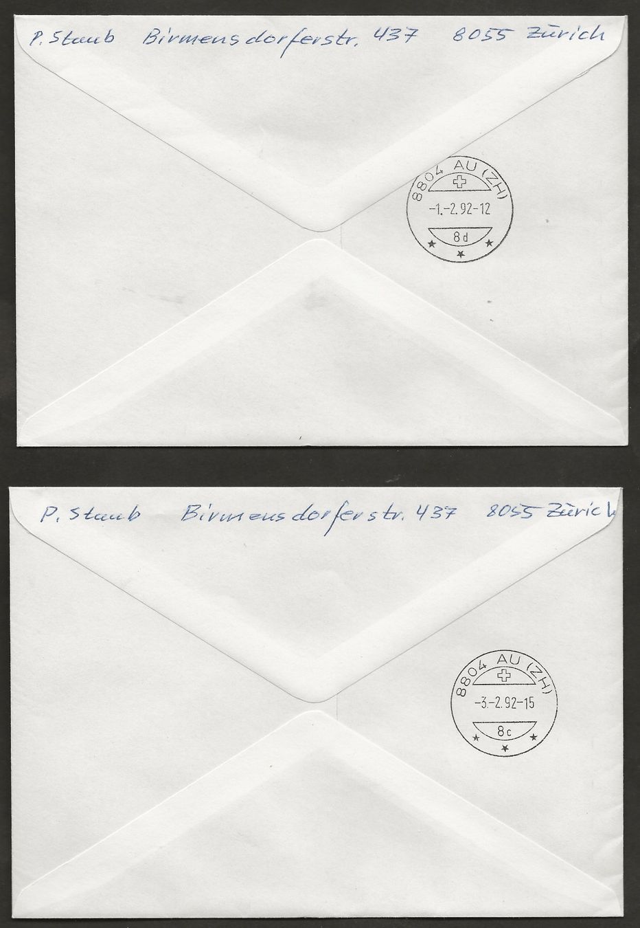 Alle Briefmarken: Schweiz 1992 Eilsendung Letzt- und Erst Tag eingeschrieben – Gebraucht aus Au ZH von xelagreb01 1