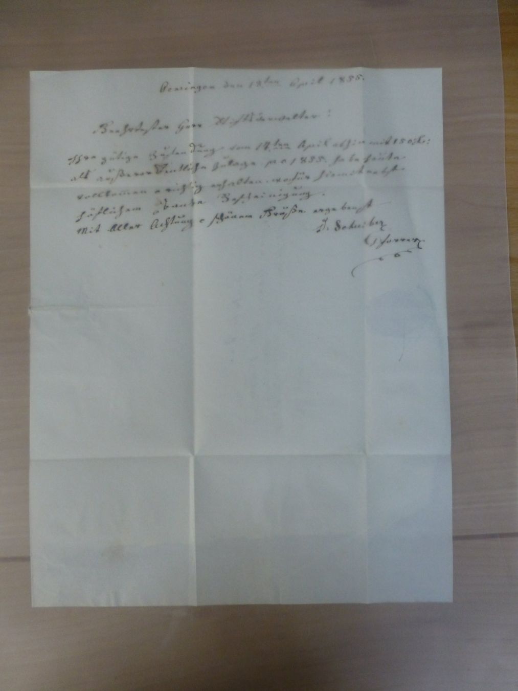 Documents: Oensingen 18. April 1855, Brief nach Solothurn – D'occasion à Bettlach par 1saurer 1