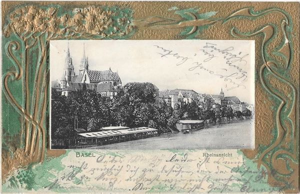 Cartoline postali: Basel Rheinansicht Prägekarte – Usato da Olten venduto da clotaldi