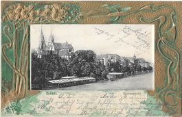 Basel Rheinansicht Prägekarte