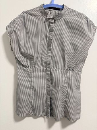 Reiss Blouse Femme Taille 8 Gris Rayures Manches Courtes