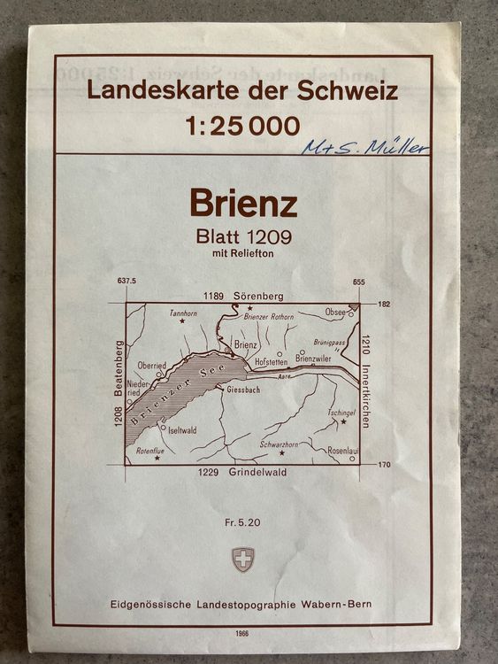 Landeskarte der Schweiz 1:25 000 Brienz Blatt 1209 von 1966  Kaufen auf Ricardo