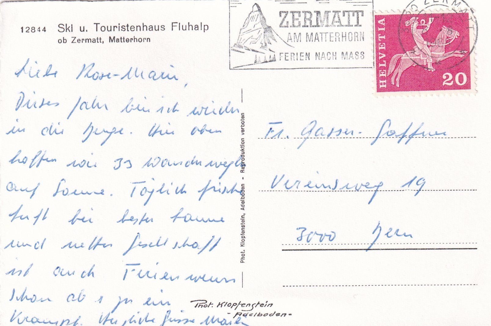 Cartoline postali: Zermatt - Fluhalp /mp – Usato da Hombrechtikon venduto da Rudolf07 1