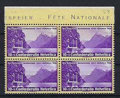 Pro Patria Viererblocks 1938 postfrisch 14728