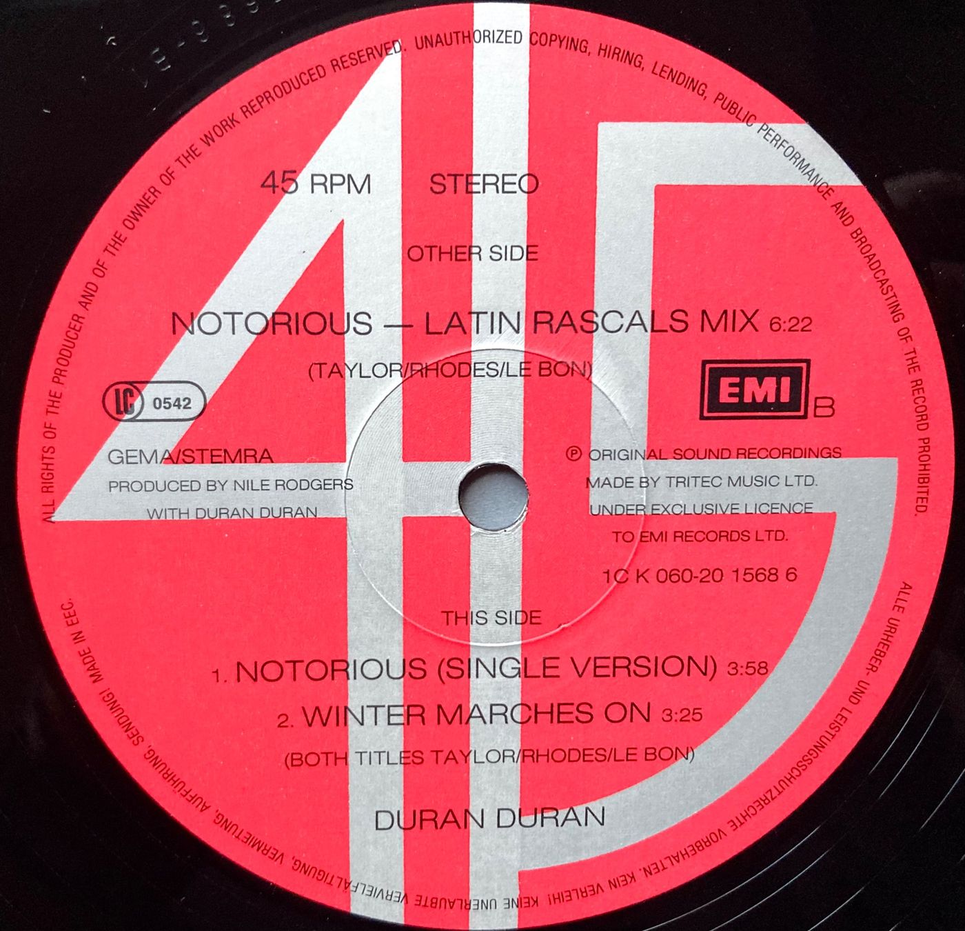 Vinyles: DURAN DURAN - NOTORIOUS – D'occasion à Poliez-Pittet par Newtown-Records 2