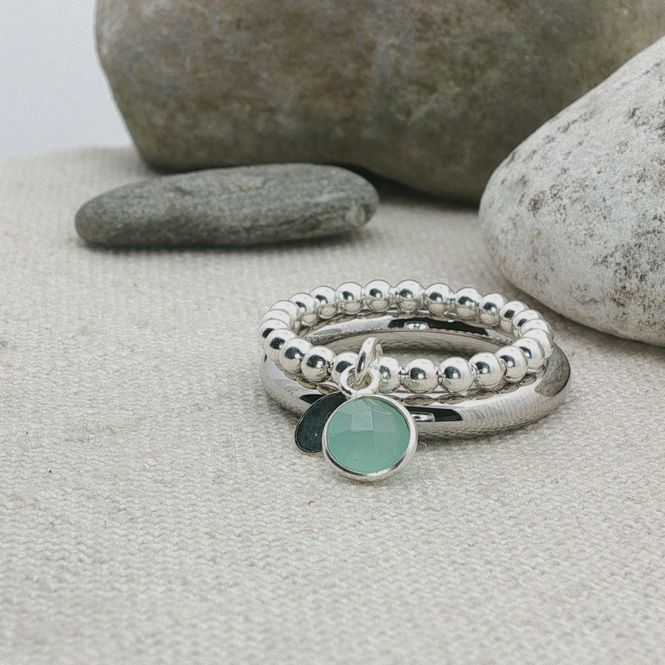 Olga Ribler Anelli: Edelstahl & Silber Chalzedone Ring SET Ringgrösse 60 – Nuovo (secondo la descrizione) da Luzern venduto da Schmuckoutlet