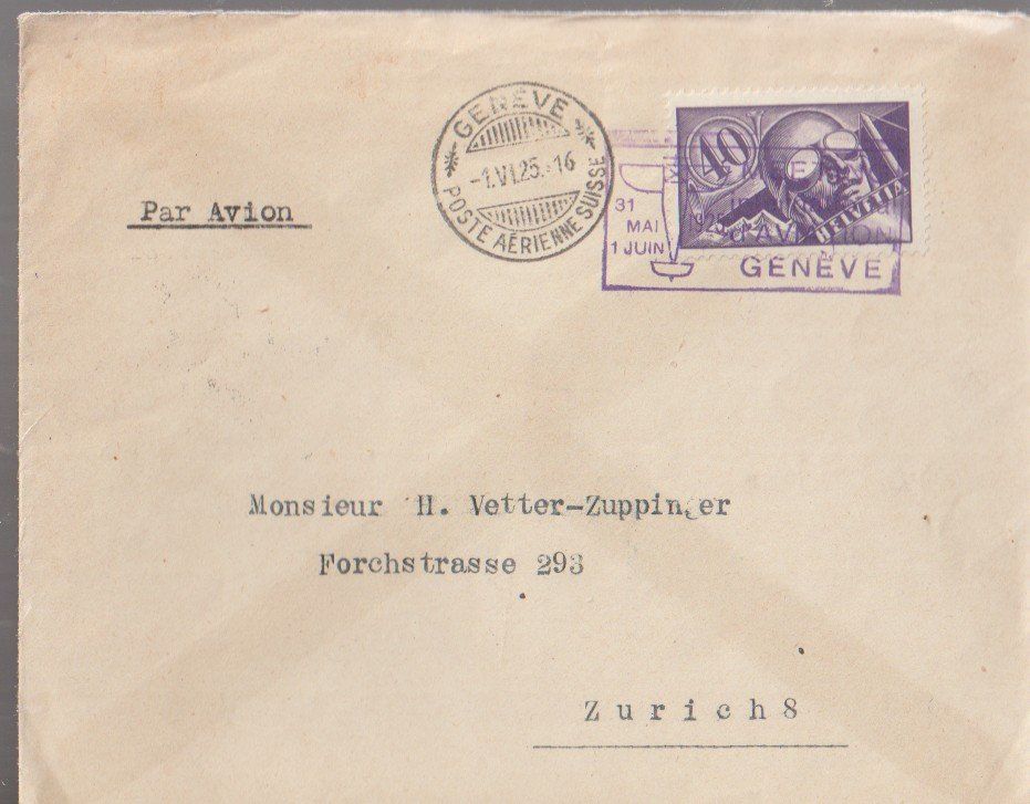 Tutti i francobolli: Luftpostbrief 1925 Meeting Genève mit F7 – Usato da Biel/Bienne venduto da Destockweb