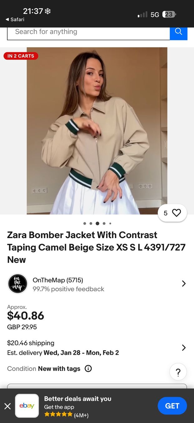 Zara Giacche: Zara Bomber Jacket With Contrast Taping Camel Beige Size S – Nuovo (secondo la descrizione) da Birr venduto da WalkyriaM 3