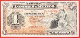 **Muster Banknote 1 Peso 1914 El Banco de Londres y México**