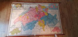 Historische Schweiz Karte Schulwandkarte, gut erhalt...