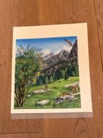 Original Bild Alpenlandschaft mit Murmeltieren, handgemalt