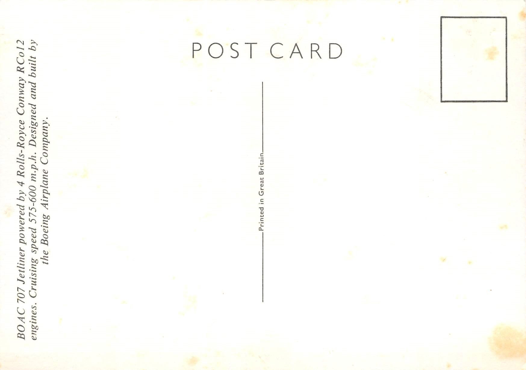 Cartoline postali: BOAC Rollys Royce 707 Jetliner – Usato da Ottikon b.Kemptth. venduto da Neptun1974 1