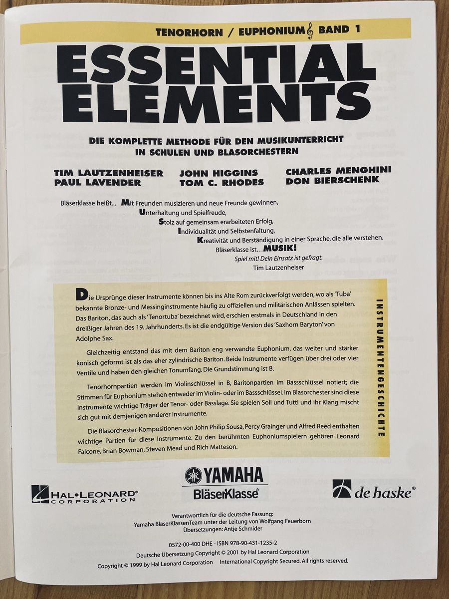 Libri: Essential Elements -Band 1, Tenorhorn / Euphonuim – Usato da Wettingen venduto da Armonia03 1