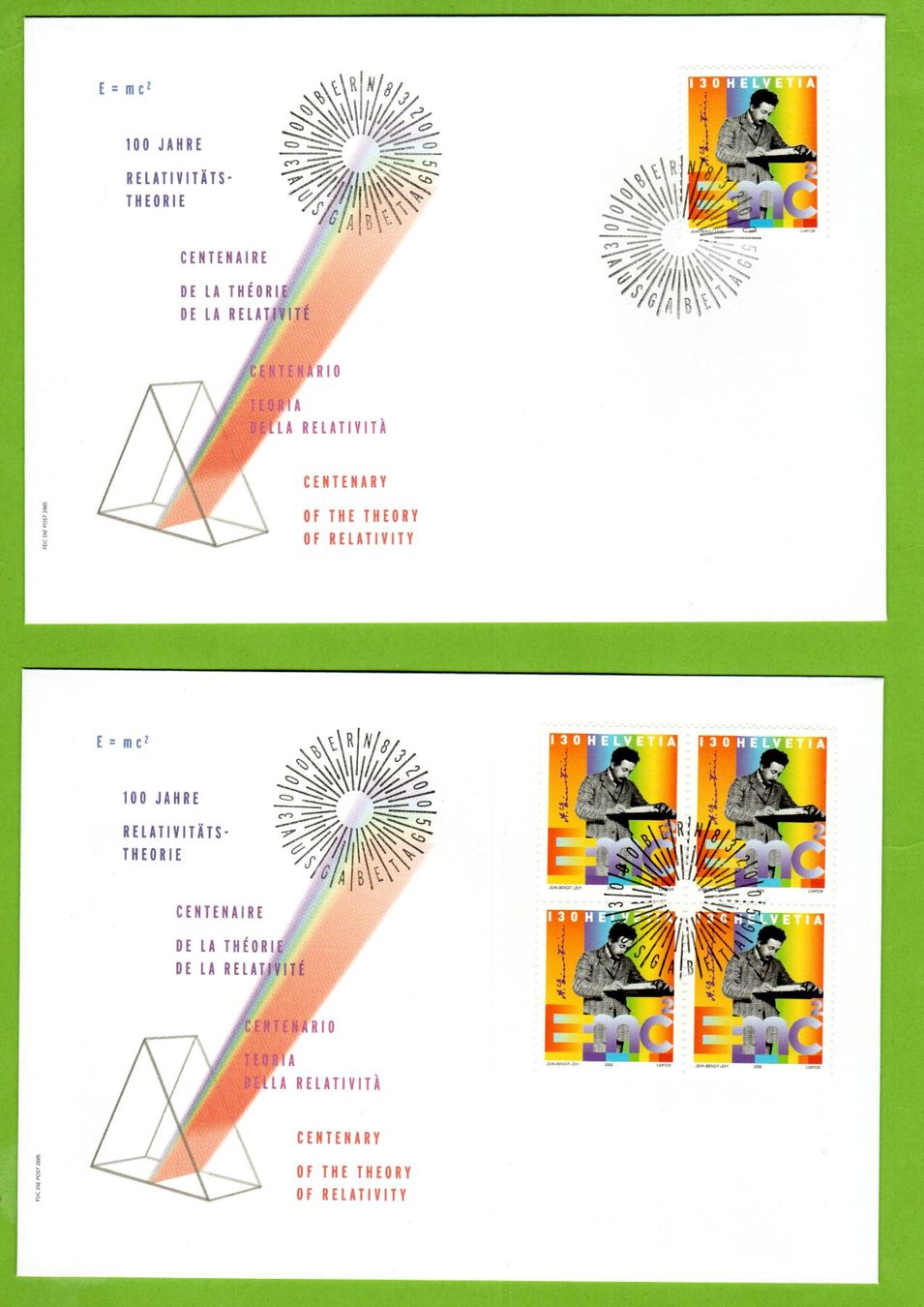 Tutti i francobolli: 2005 FDC Albert Einstein Viererblock + Einzelmarke SBK 22.20 – Usato da Stein am Rhein venduto da Huehnerhund