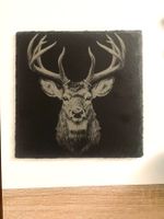 Schieferbild Hirsch, Wanddeko, Deko Hirschkopf