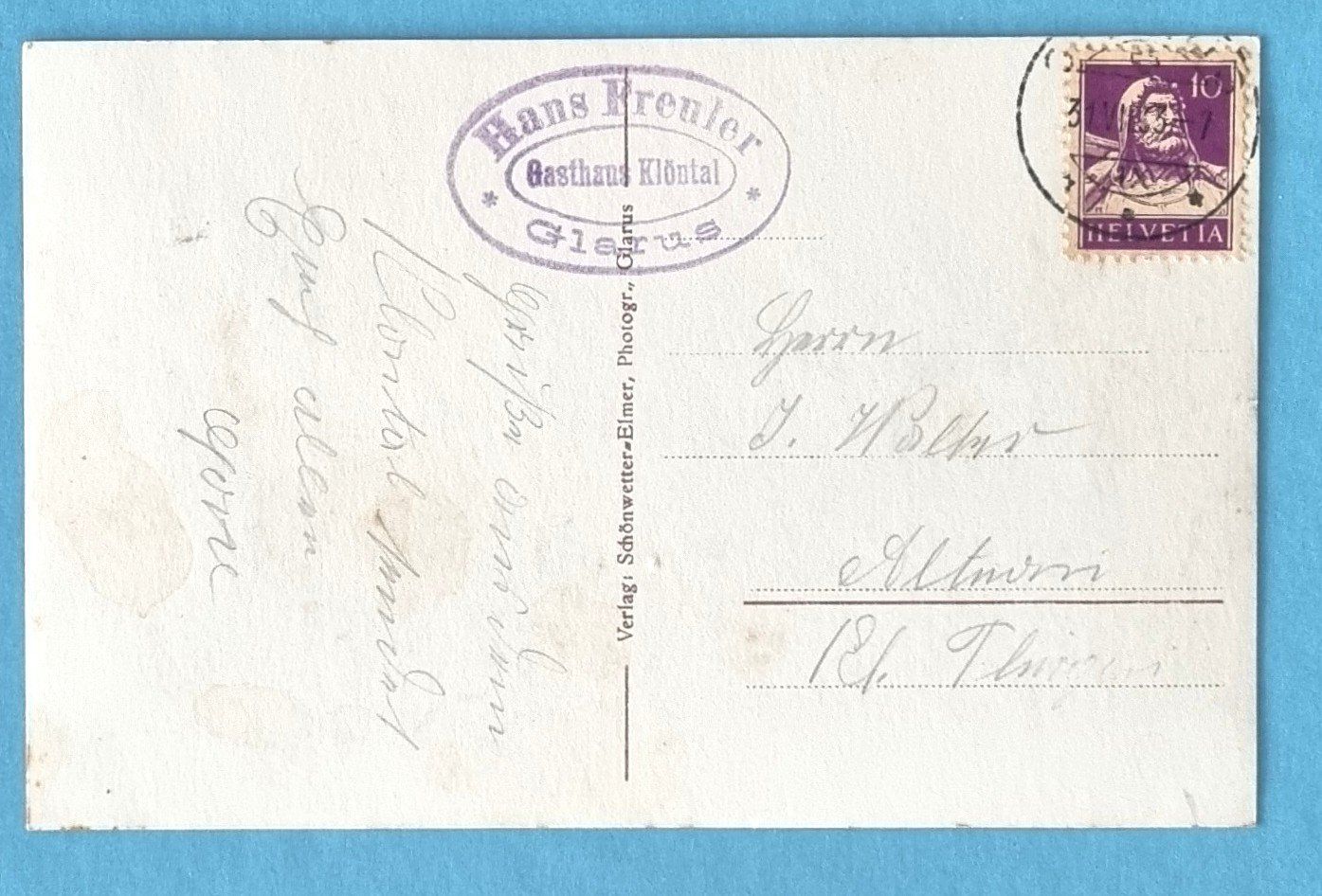 Cartoline postali: Klöhntalstrasse (GL) - altes Postauto – Usato da Rothrist venduto da RROENK 2