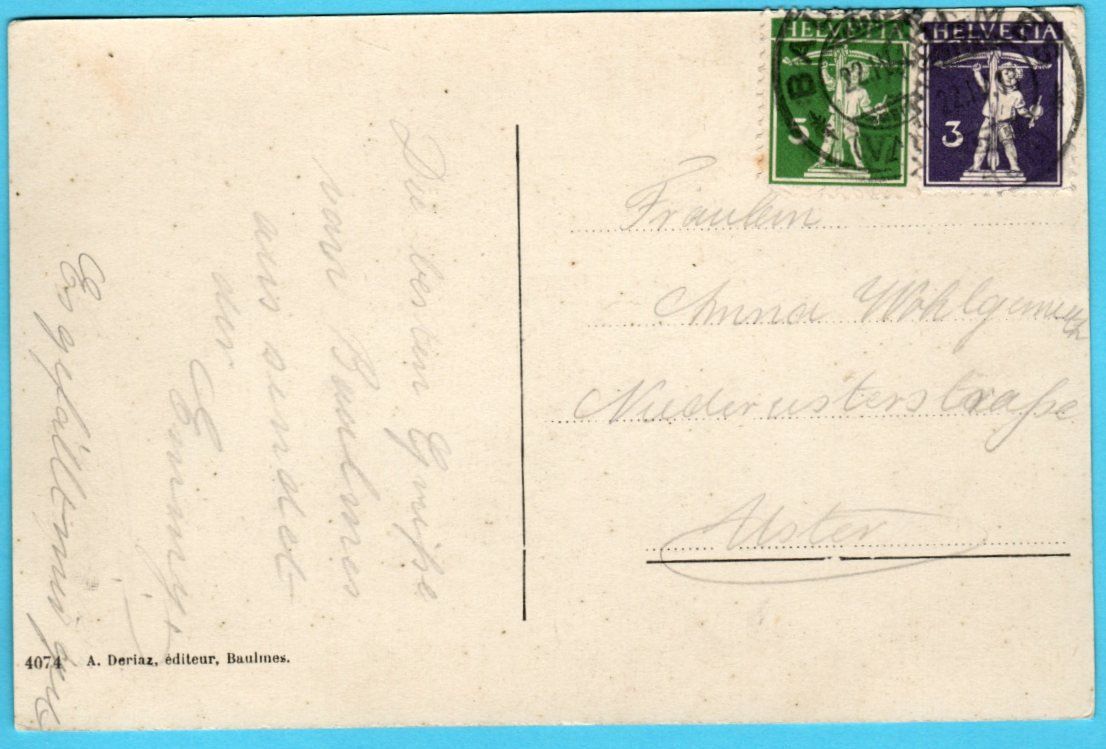 Cartoline postali: Baulmes et les Alpes 1922 – Usato da Zürich venduto da Sion2006 1
